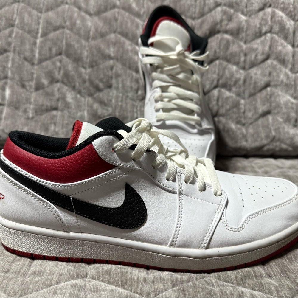 Nike Jordan 1 Men's White and Black Sneakers with Red Accents
